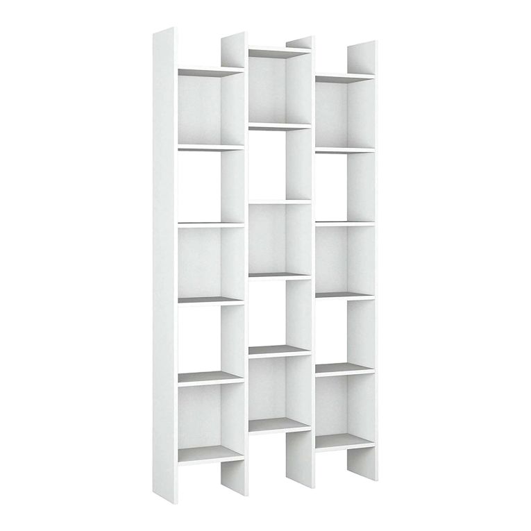 Libreria Rockford, Mobile portalibri con 18 ripiani, Scaffale con scomparti quadrati, Scaffale moderno da ufficio, 96x29h192 cm, Bianco