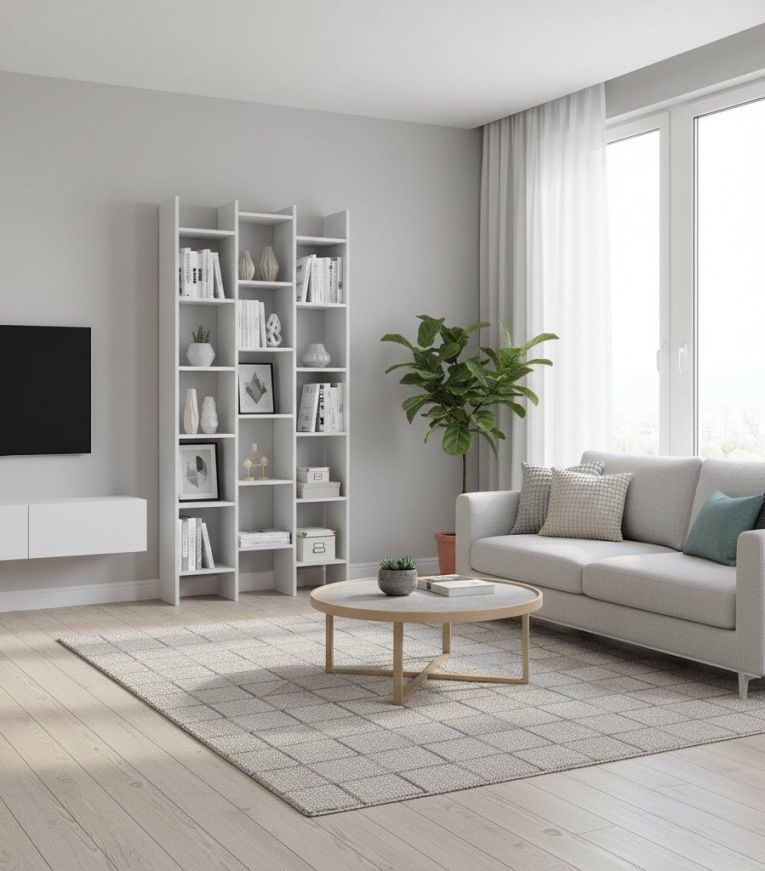 Libreria Rockford, Mobile portalibri con 18 ripiani, Scaffale con scomparti quadrati, Scaffale moderno da ufficio, 96x29h192 cm, Bianco