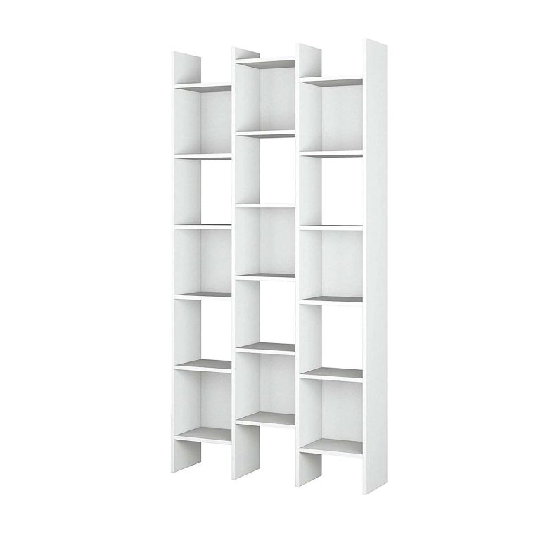 Libreria Rockford, Mobile portalibri con 18 ripiani, Scaffale con scomparti quadrati, Scaffale moderno da ufficio, 96x29h192 cm, Bianco
