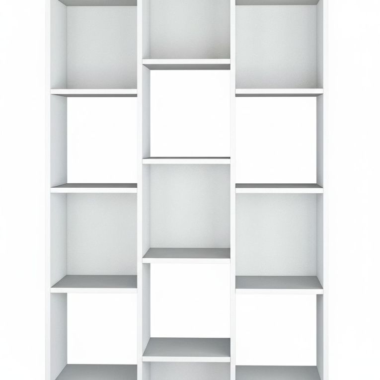Libreria Rockford, Mobile portalibri con 18 ripiani, Scaffale con scomparti quadrati, Scaffale moderno da ufficio, 96x29h192 cm, Bianco