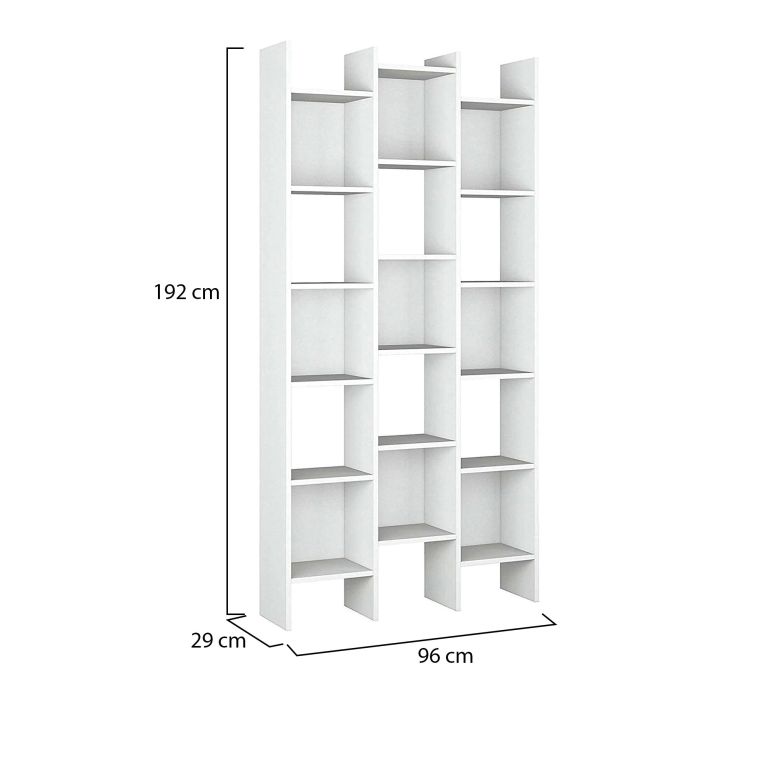Libreria Rockford, Mobile portalibri con 18 ripiani, Scaffale con scomparti quadrati, Scaffale moderno da ufficio, 96x29h192 cm, Bianco