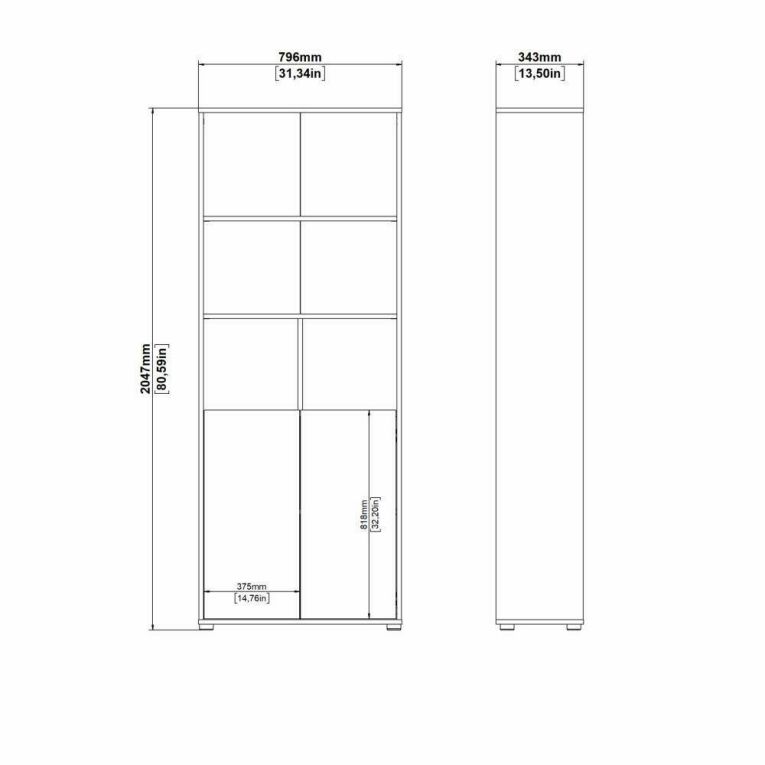 Libreria Rosalie, Scaffale da ufficio, Mobile portalibri, Biblioteca, 34x80 h205 cm, Rovere e Bianco