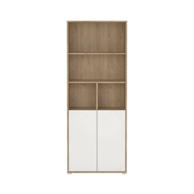Libreria Rosalie, Scaffale da ufficio, Mobile portalibri, Biblioteca, 34x80 h205 cm, Rovere e Bianco
