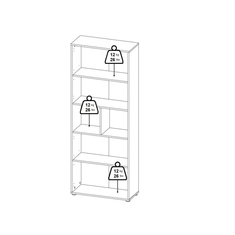 Libreria Rosalie, Scaffale da ufficio, Mobile portalibri, Biblioteca, 34x80 h205 cm, Rovere e Bianco