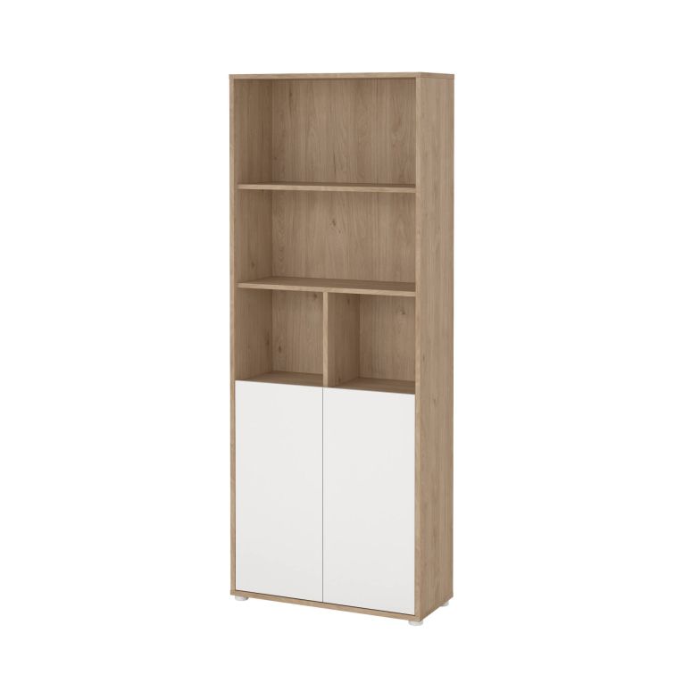 Libreria Rosalie, Scaffale da ufficio, Mobile portalibri, Biblioteca, 34x80 h205 cm, Rovere e Bianco