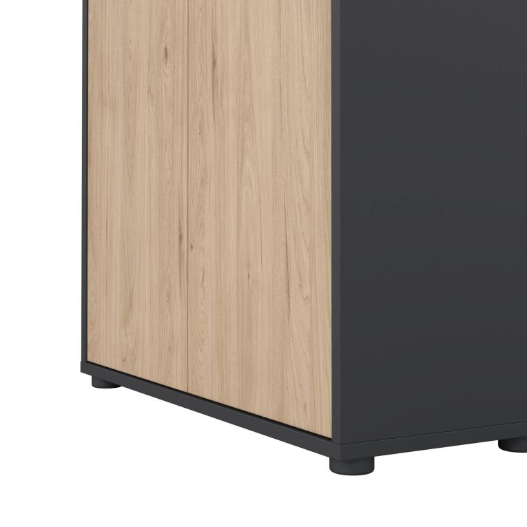 Libreria Rosalie, Scaffale da ufficio, Mobile portalibri, Biblioteca, 34x80 h205 cm, Rovere e Grigio