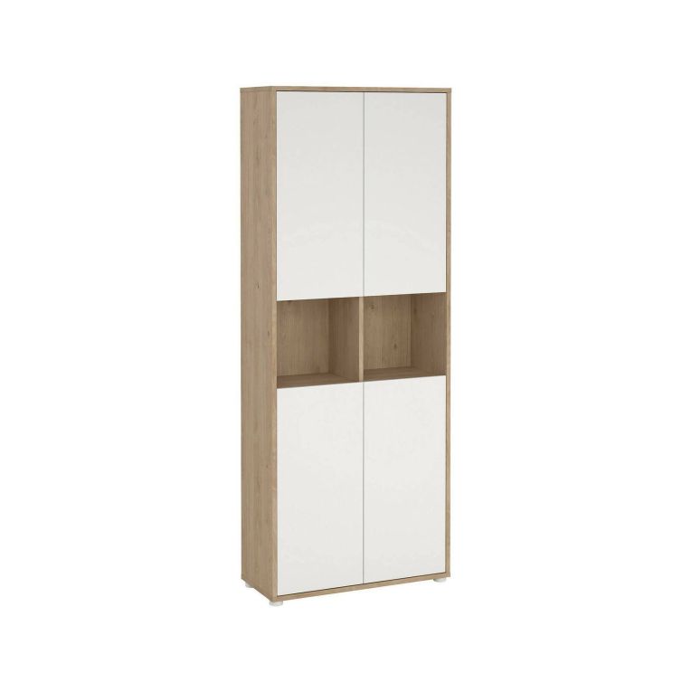 Libreria Roseline, Scaffale da ufficio, Mobile portalibri, Biblioteca, 34x80 h205 cm, Rovere e Bianco