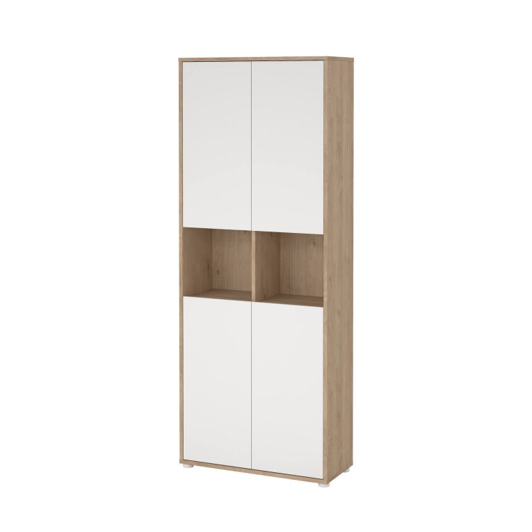 Libreria Roseline, Scaffale da ufficio, Mobile portalibri, Biblioteca, 34x80 h205 cm, Rovere e Bianco