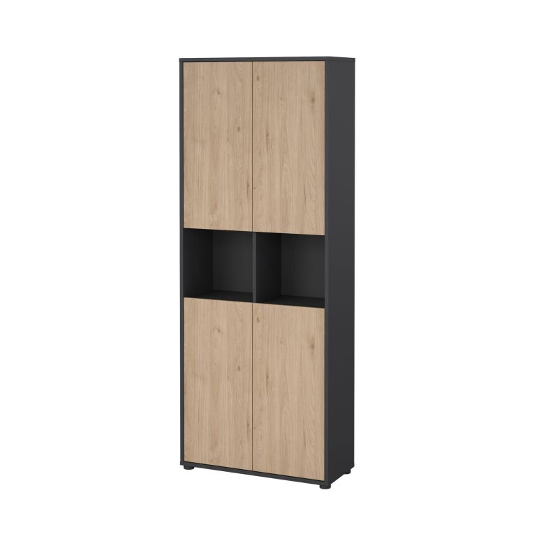 Libreria Roseline, Scaffale da ufficio, Mobile portalibri, Biblioteca, 34x80 h205 cm, Rovere e Grigio