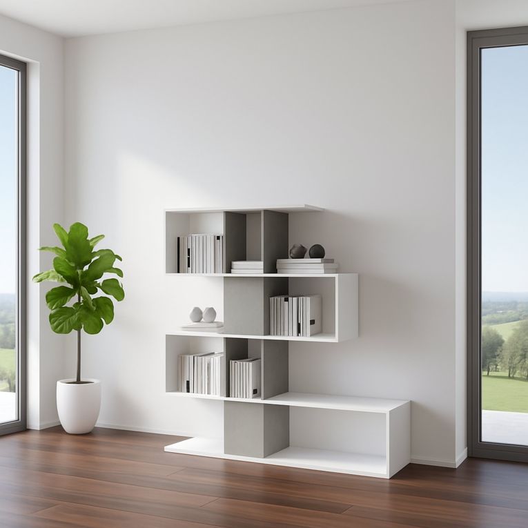 Libreria salvaspazio bianca e cemento 145x145h cm - Aracnidi