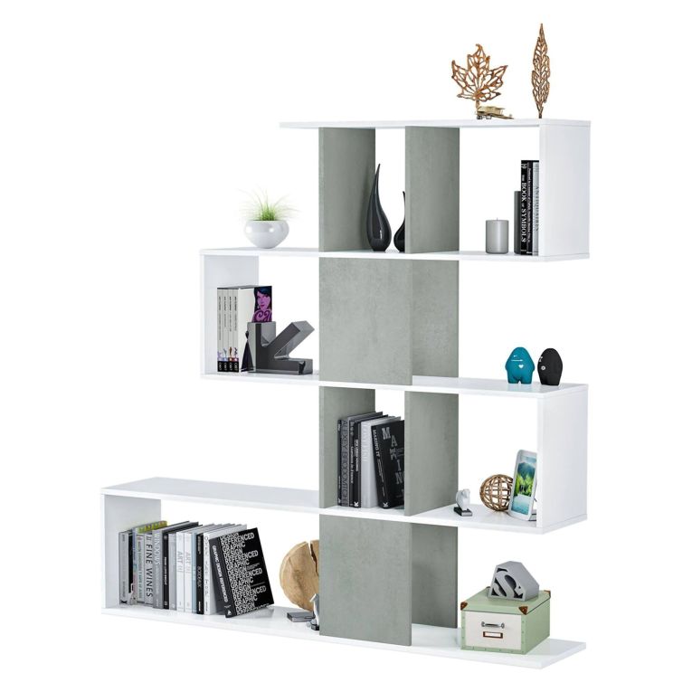 Libreria salvaspazio bianca e cemento 145x145h cm - Aracnidi