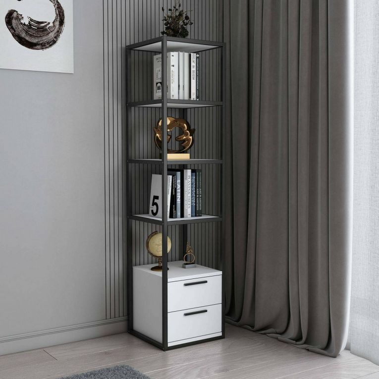 Libreria salvaspazio bianca e nera 39x169h cm - Arsim