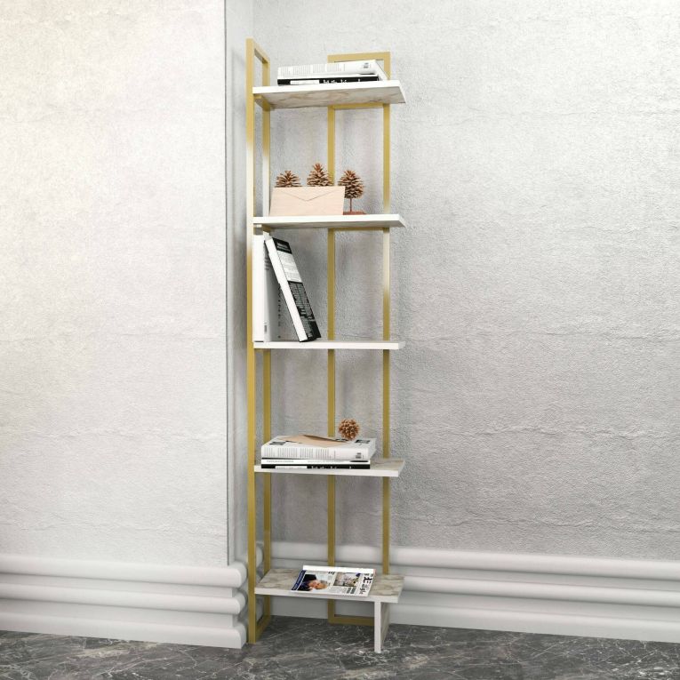 Libreria salvaspazio bianca e oro 45x180h cm - Giraffa