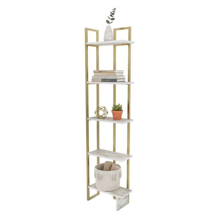 Libreria salvaspazio bianca e oro 45x180h cm - Giraffa