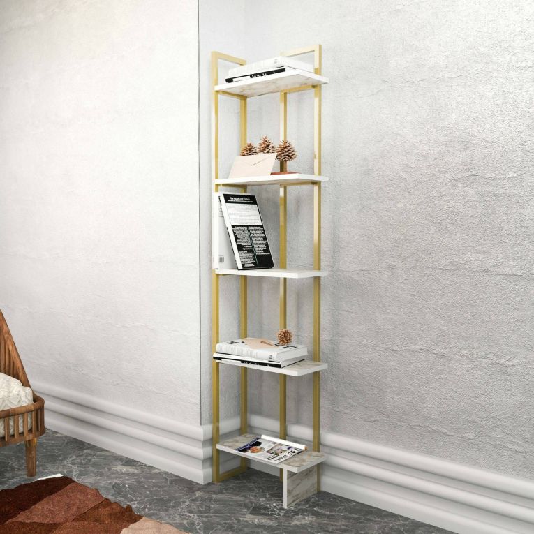 Libreria salvaspazio bianca e oro 45x180h cm - Giraffa