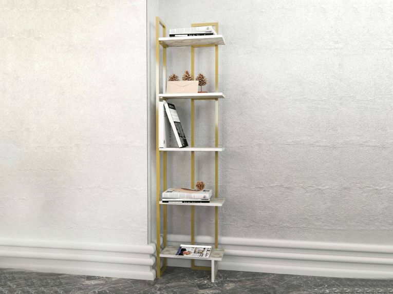 Libreria salvaspazio bianca e oro 45x180h cm - Giraffa