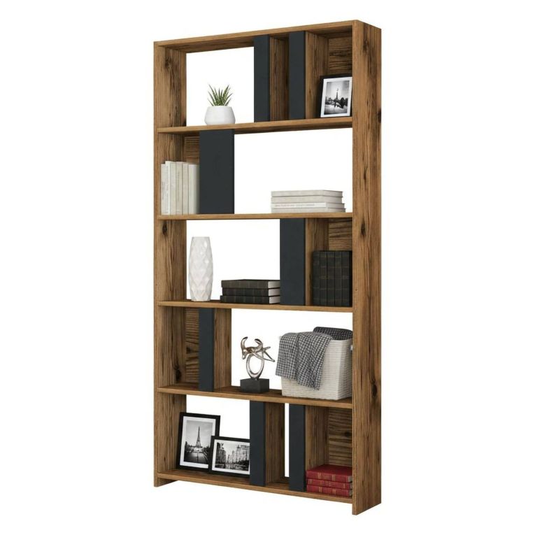 Libreria salvaspazio noce e antracite 90x180h cm - Scapolita