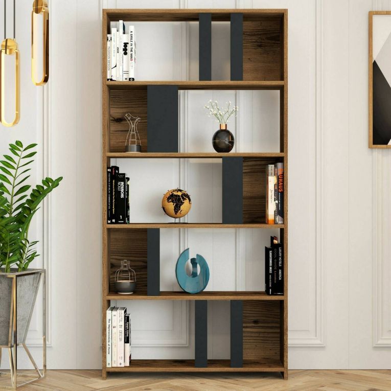 Libreria salvaspazio noce e antracite 90x180h cm - Scapolita