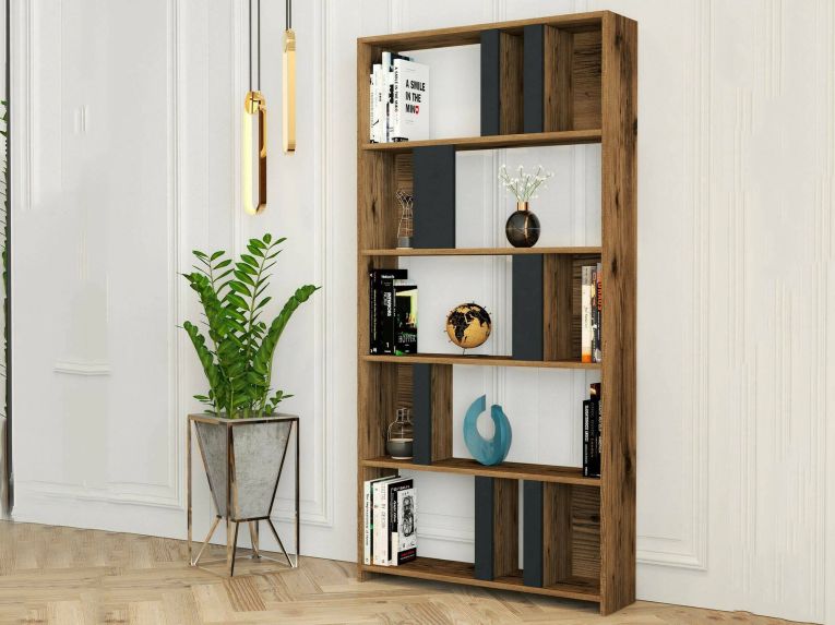 Libreria salvaspazio noce e antracite 90x180h cm - Scapolita