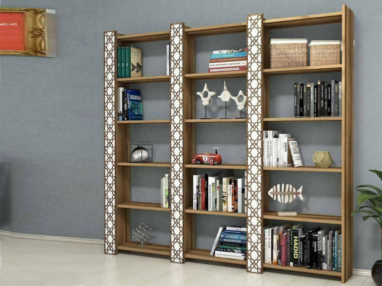Libreria salvaspazio noce e bianca 184x170h cm - Vele