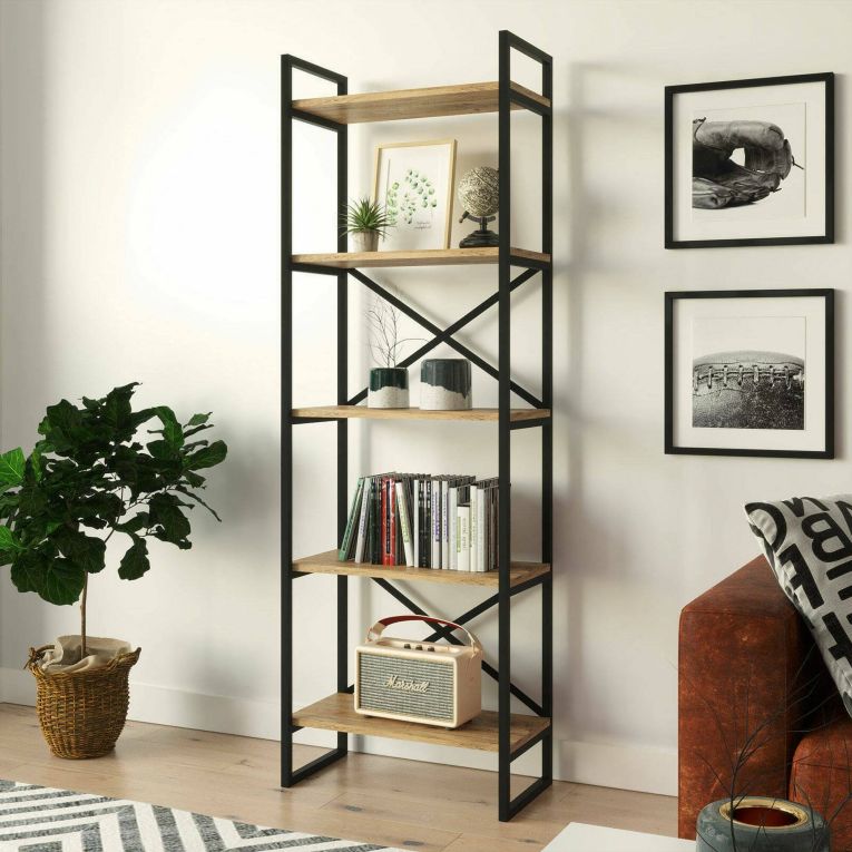 Libreria salvaspazio quercia e nera 58x175h cm - Arbus