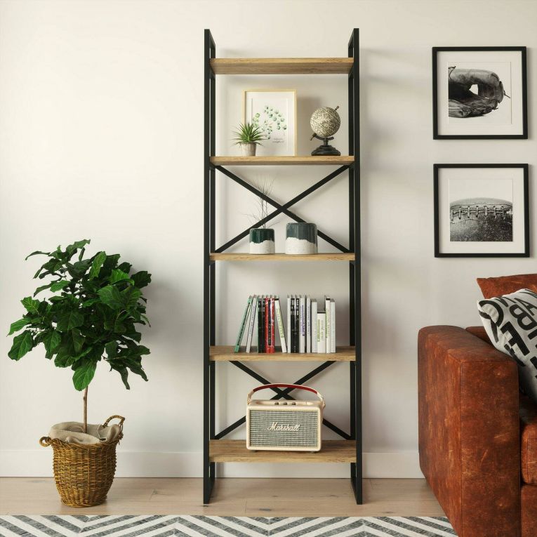 Libreria salvaspazio quercia e nera 58x175h cm - Arbus