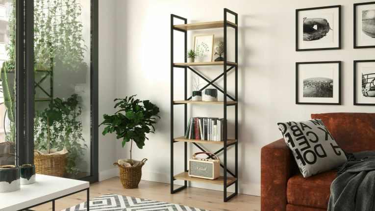 Libreria salvaspazio quercia e nera 58x175h cm - Arbus