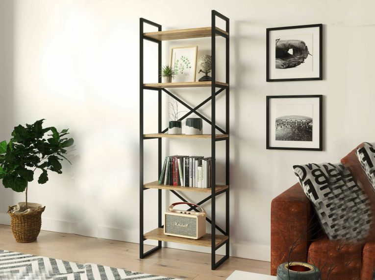 Libreria salvaspazio quercia e nera 58x175h cm - Arbus
