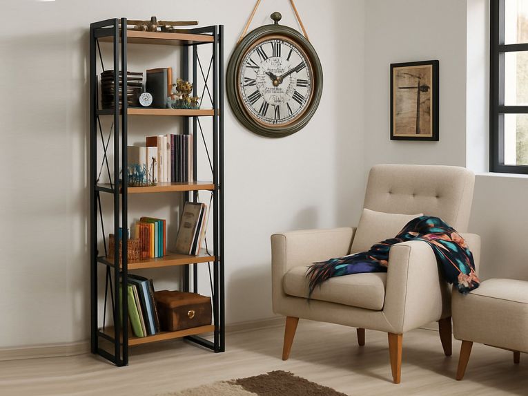 Libreria salvaspazio quercia e nera 60x180h cm - Demetria