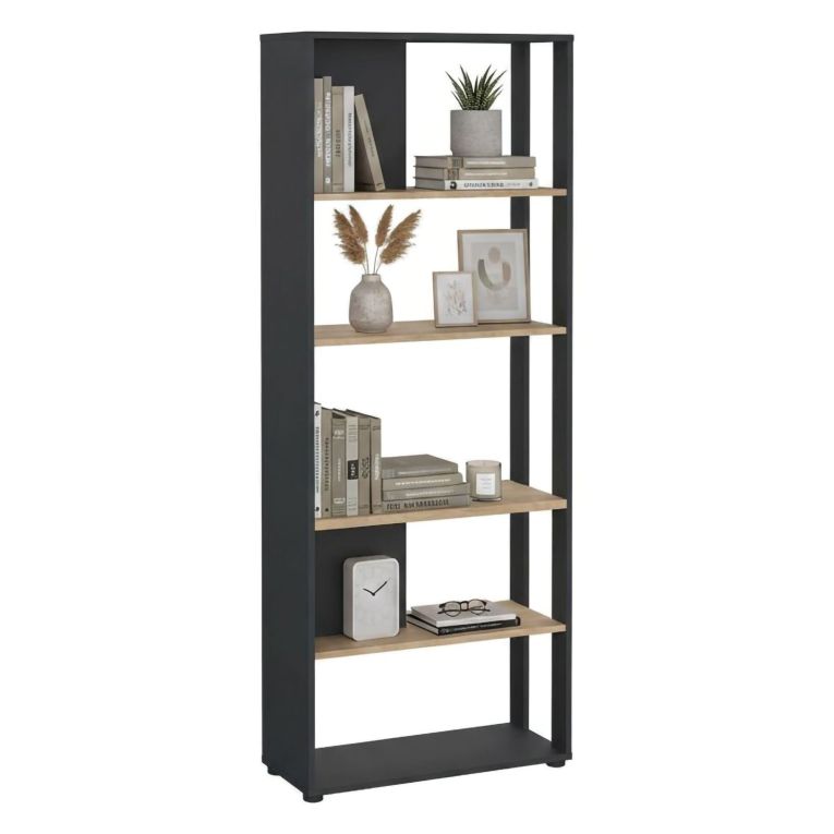 Libreria salvaspazio rovere e grigia 79x204h cm - MuGuiying