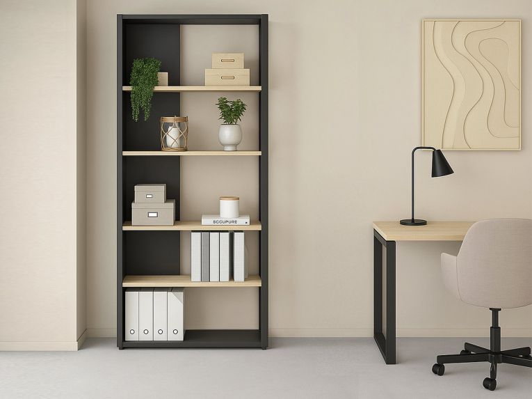 Libreria salvaspazio rovere e grigia 79x204h cm - MuGuiying