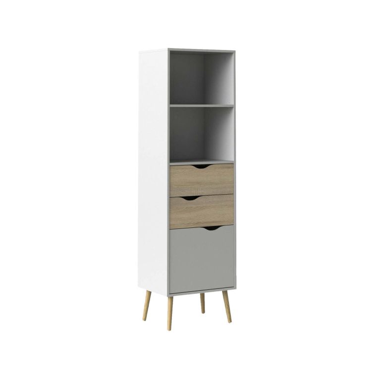 Libreria Sandrine, Scaffale da ufficio, Mobile portalibri, Biblioteca, 50x39 h171 cm, Bianco e Quercia