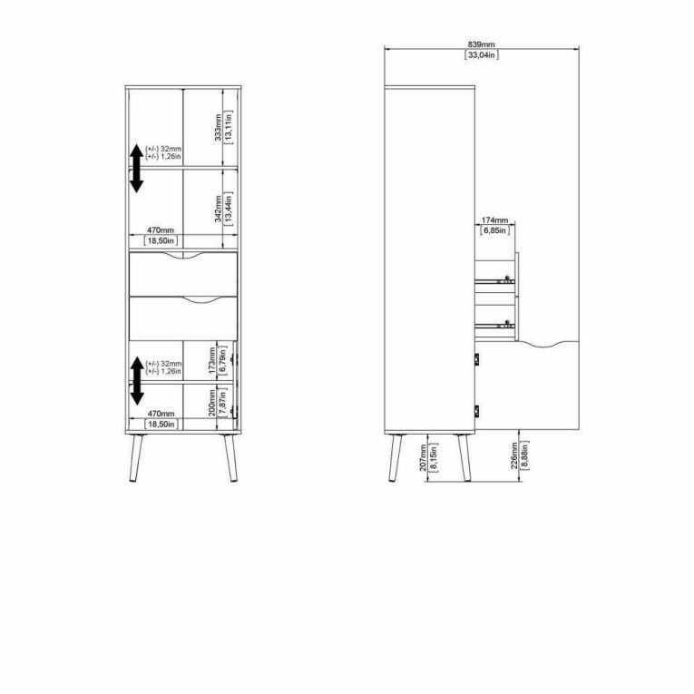 Libreria Sandrine, Scaffale da ufficio, Mobile portalibri, Biblioteca, 50x39 h171 cm, Bianco e Quercia