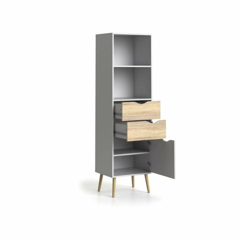 Libreria Sandrine, Scaffale da ufficio, Mobile portalibri, Biblioteca, 50x39 h171 cm, Bianco e Quercia
