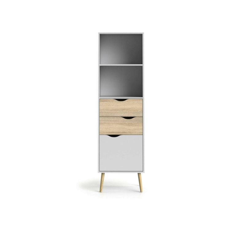 Libreria Sandrine, Scaffale da ufficio, Mobile portalibri, Biblioteca, 50x39 h171 cm, Bianco e Quercia