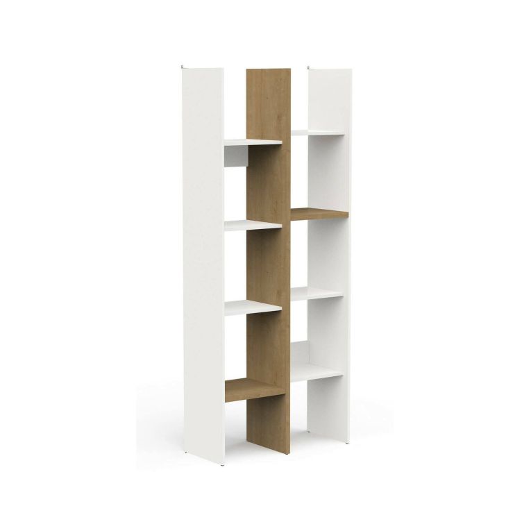 Libreria Saone, Scaffale da ufficio, Mobile portalibri, Biblioteca, 76x33 h183 cm, Rovere e Bianco