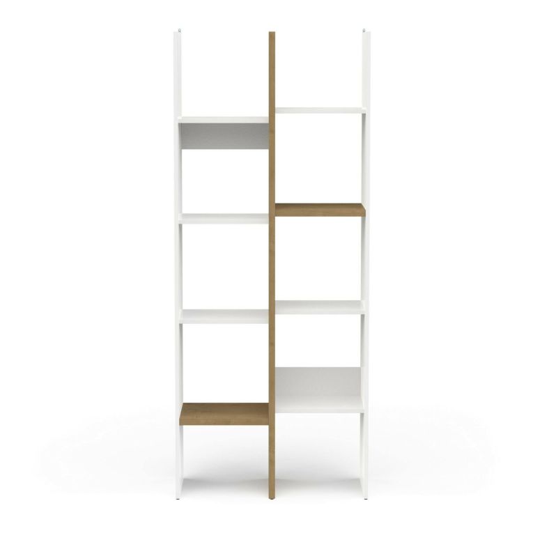 Libreria Saone, Scaffale da ufficio, Mobile portalibri, Biblioteca, 76x33 h183 cm, Rovere e Bianco