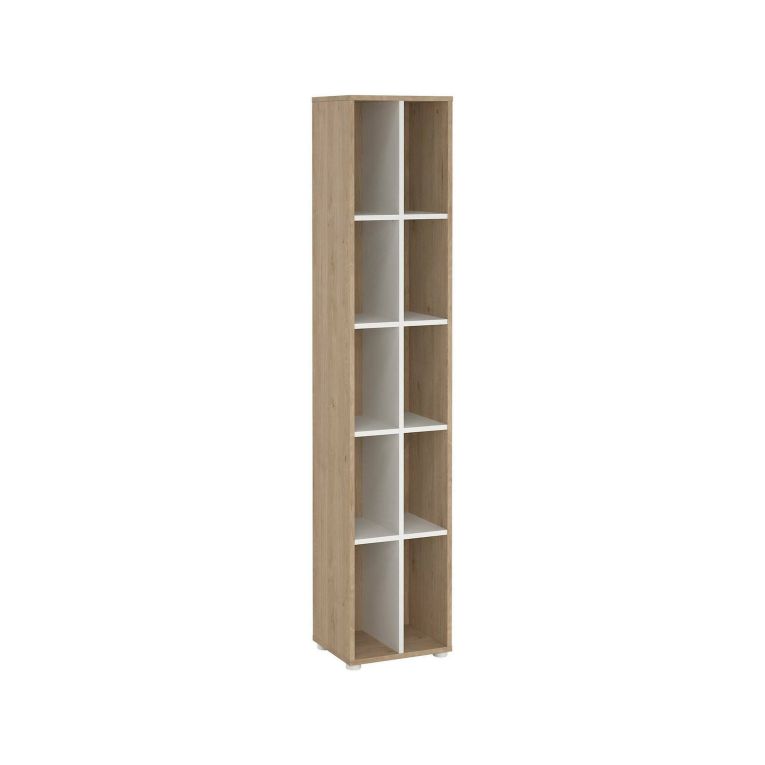 Libreria Sophie, Scaffale da ufficio, Mobile portalibri, Biblioteca, 34x41 h205 cm, Rovere e Bianco