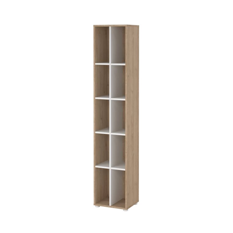 Libreria Sophie, Scaffale da ufficio, Mobile portalibri, Biblioteca, 34x41 h205 cm, Rovere e Bianco