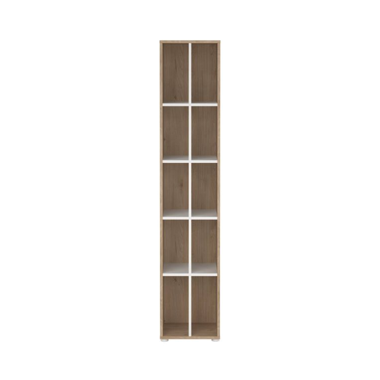 Libreria Sophie, Scaffale da ufficio, Mobile portalibri, Biblioteca, 34x41 h205 cm, Rovere e Bianco