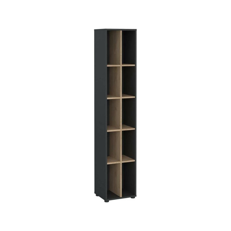 Libreria Sophie, Scaffale da ufficio, Mobile portalibri, Biblioteca, 34x41 h205 cm, Rovere e Grigio