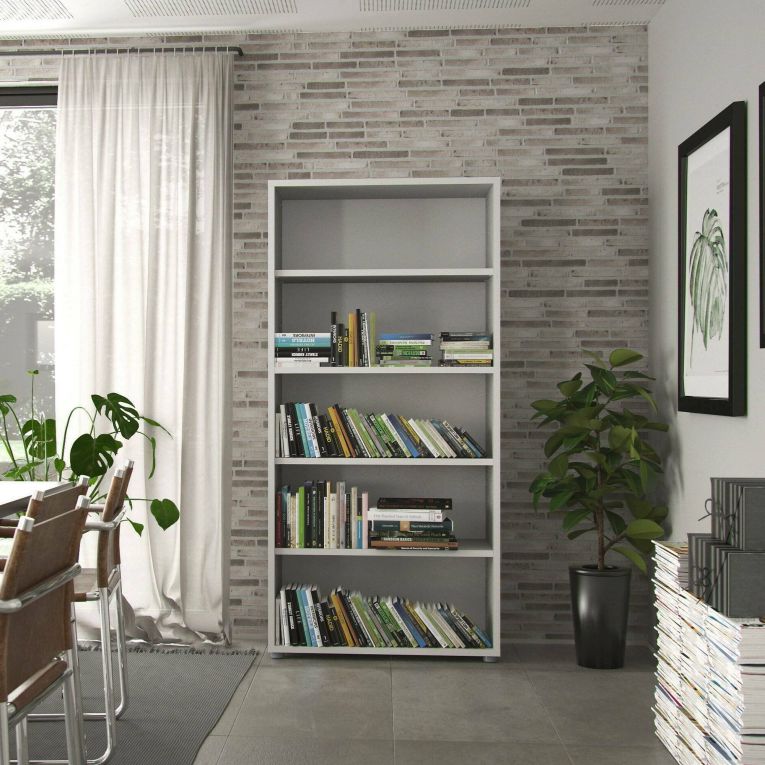 Libreria Stephane, Scaffale da ufficio, Mobile portalibri, Biblioteca, 89x40 h186 cm, Bianco