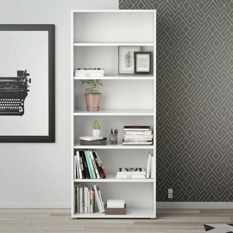 Libreria Suzanna, Scaffale da ufficio, Mobile portalibri, Biblioteca, 89x40 h222 cm, Bianco