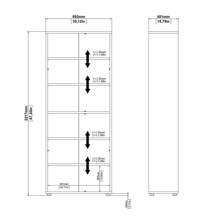 Libreria Suzanna, Scaffale da ufficio, Mobile portalibri, Biblioteca, 89x40 h222 cm, Quercia