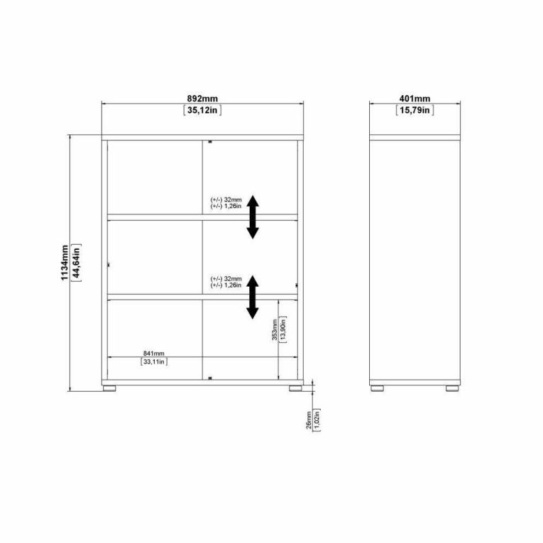 Libreria Sybille, Scaffale da ufficio, Mobile portalibri, Biblioteca, 89x40 h113 cm, Bianco