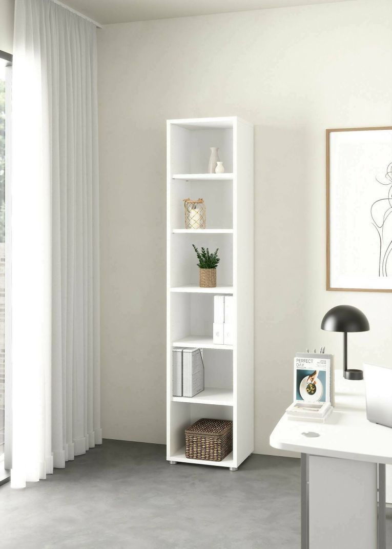 Libreria Sylvaine, Scaffale da ufficio, Mobile portalibri, Biblioteca, 40x47 h222 cm, Bianco