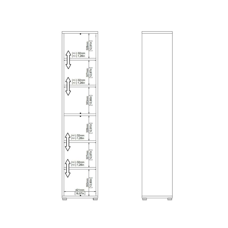 Libreria Sylvaine, Scaffale da ufficio, Mobile portalibri, Biblioteca, 40x47 h222 cm, Bianco