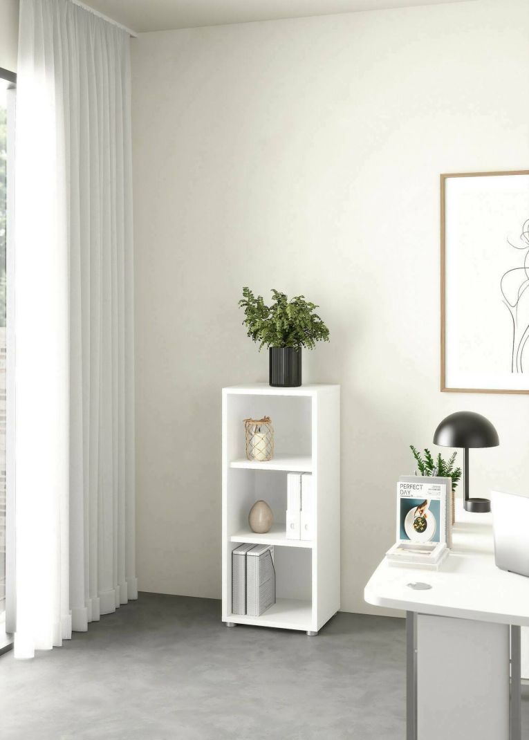 Libreria Theophane, Scaffale da ufficio, Mobile portalibri, Biblioteca, 40x47 h113 cm, Bianco