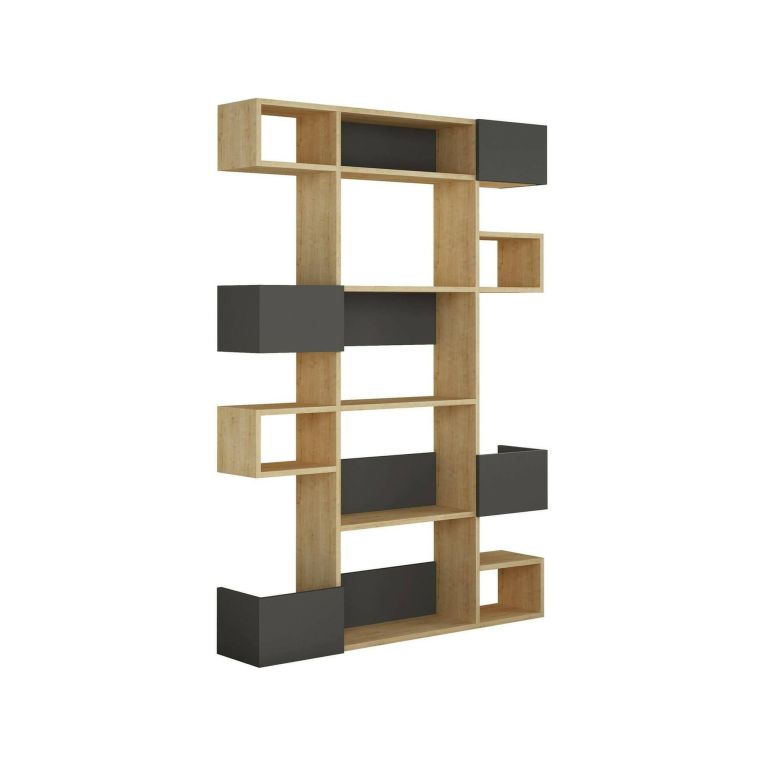 Libreria Thetis, Scaffale da ufficio, Mobile portalibri, Biblioteca, 120x25h171 cm, Quercia e Antracite