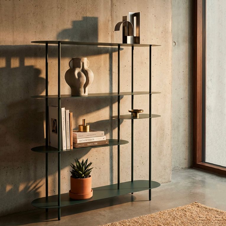 Libreria Verde Ottanio 5 Ripiani Installazione a Terra 11x40x132h cm, Utilizzabile Come Divisorio Locale - Gana